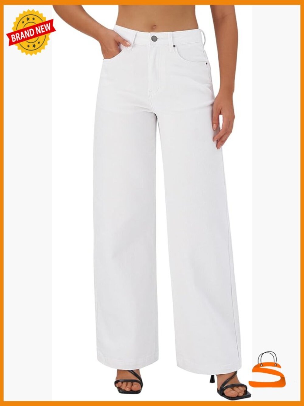 Wide Leg High Waisted Stretchy Denim Trouser Pants